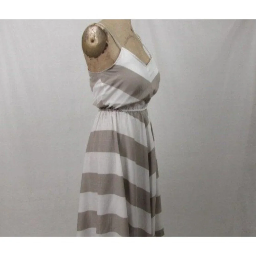 Vintage 70s Summer Dress Chevron Print White Taupe Small Matching Jacket Cotton